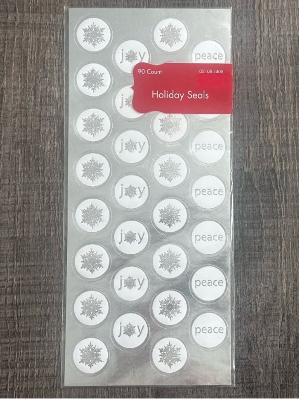 💞 New Pack of 90 Silver Peace Joy & Snowflake Christmas Holiday Seals Stickers